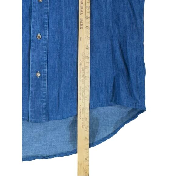 Tango Max Rabb Button Up Shirt Size Large Denim 100% Cotton Elbow Patch READ - Picture 5 of 12